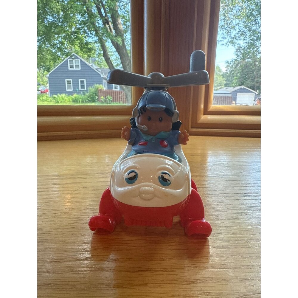 Vintage Fisher Price Little People Helicopter & Pilot Figure Set